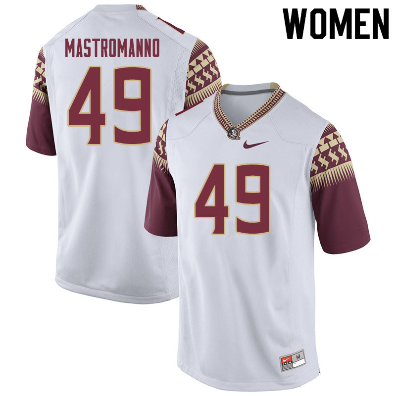 Women #49 Alex Mastromanno Florida State Seminoles College Football Jerseys Sale-White
